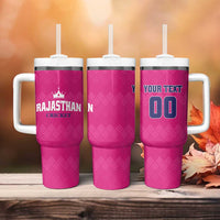 Custom Rajasthan 2025 Cricket Royals Tumbler With Handle Pink And Halla Bol