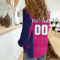 Custom Rajasthan 2025 Cricket Royals Women Casual Shirt Pink And Halla Bol