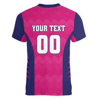 Custom Rajasthan 2025 Cricket Royals Women V-Neck T-Shirt Pink And Halla Bol