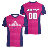 Custom Rajasthan 2025 Cricket Royals Women V-Neck T-Shirt Pink And Halla Bol