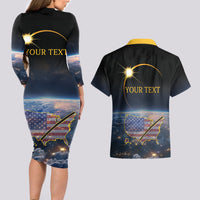 Personalized Total Solar Eclipse 2024 Couples Matching Long Sleeve Bodycon Dress and Hawaiian Shirt My 2nd Diamond Ring - Wonder Print Shop