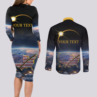Personalized Total Solar Eclipse 2024 Couples Matching Long Sleeve Bodycon Dress and Long Sleeve Button Shirt My 2nd Diamond Ring - Wonder Print Shop
