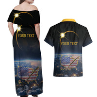 Personalized Total Solar Eclipse 2024 Couples Matching Off Shoulder Maxi Dress and Hawaiian Shirt My 2nd Diamond Ring - Wonder Print Shop