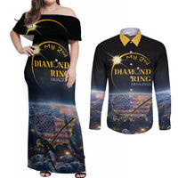 Personalized Total Solar Eclipse 2024 Couples Matching Off Shoulder Maxi Dress and Long Sleeve Button Shirt My 2nd Diamond Ring - Wonder Print Shop