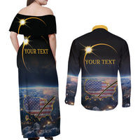 Personalized Total Solar Eclipse 2024 Couples Matching Off Shoulder Maxi Dress and Long Sleeve Button Shirt My 2nd Diamond Ring - Wonder Print Shop