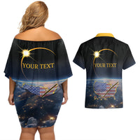 Personalized Total Solar Eclipse 2024 Couples Matching Off Shoulder Short Dress and Hawaiian Shirt My 2nd Diamond Ring - Wonder Print Shop