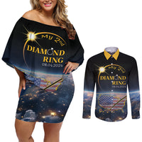 Personalized Total Solar Eclipse 2024 Couples Matching Off Shoulder Short Dress and Long Sleeve Button Shirt My 2nd Diamond Ring - Wonder Print Shop