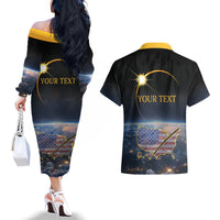 Personalized Total Solar Eclipse 2024 Couples Matching Off The Shoulder Long Sleeve Dress and Hawaiian Shirt My 2nd Diamond Ring - Wonder Print Shop