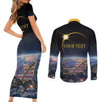 Personalized Total Solar Eclipse 2024 Couples Matching Short Sleeve Bodycon Dress and Long Sleeve Button Shirt My 2nd Diamond Ring - Wonder Print Shop