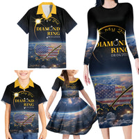 Personalized Total Solar Eclipse 2024 Family Matching Long Sleeve Bodycon Dress and Hawaiian Shirt My 2nd Diamond Ring - Wonder Print Shop