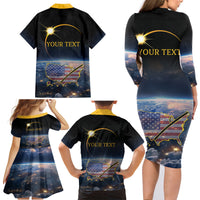 Personalized Total Solar Eclipse 2024 Family Matching Long Sleeve Bodycon Dress and Hawaiian Shirt My 2nd Diamond Ring - Wonder Print Shop