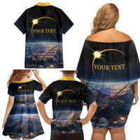 Personalized Total Solar Eclipse 2024 Family Matching Off Shoulder Short Dress and Hawaiian Shirt My 2nd Diamond Ring - Wonder Print Shop