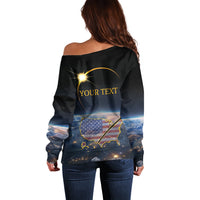 Personalized Total Solar Eclipse 2024 Off Shoulder Sweater My 2nd Diamond Ring - Wonder Print Shop