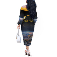 Personalized Total Solar Eclipse 2024 Off The Shoulder Long Sleeve Dress My 2nd Diamond Ring - Wonder Print Shop