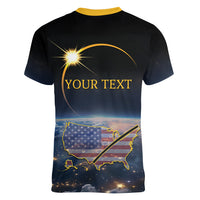 Personalized Total Solar Eclipse 2024 Women V-Neck T-Shirt My 2nd Diamond Ring - Wonder Print Shop