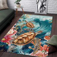 Personalized Caribbean Sea Turtle Area Rug Fantastic Ocean Waves