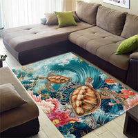 Personalized Caribbean Sea Turtle Area Rug Fantastic Ocean Waves