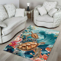 Personalized Caribbean Sea Turtle Area Rug Fantastic Ocean Waves