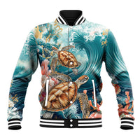 Personalized Caribbean Sea Turtle Baseball Jacket Fantastic Ocean Waves