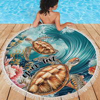 Personalized Caribbean Sea Turtle Beach Blanket Fantastic Ocean Waves