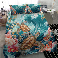 Personalized Caribbean Sea Turtle Bedding Set Fantastic Ocean Waves