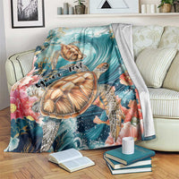 Personalized Caribbean Sea Turtle Blanket Fantastic Ocean Waves