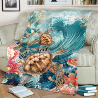 Personalized Caribbean Sea Turtle Blanket Fantastic Ocean Waves