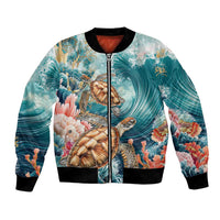 Personalized Caribbean Sea Turtle Bomber Jacket Fantastic Ocean Waves