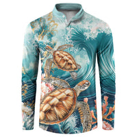 Personalized Caribbean Sea Turtle Button Sweatshirt Fantastic Ocean Waves
