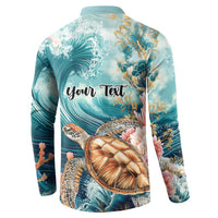 Personalized Caribbean Sea Turtle Button Sweatshirt Fantastic Ocean Waves