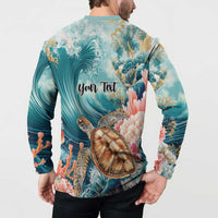 Personalized Caribbean Sea Turtle Button Sweatshirt Fantastic Ocean Waves