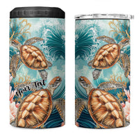 Personalized Caribbean Sea Turtle 4 in 1 Can Cooler Tumbler Fantastic Ocean Waves