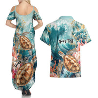 Personalized Caribbean Sea Turtle Couples Matching Summer Maxi Dress and Hawaiian Shirt Fantastic Ocean Waves
