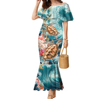 Personalized Caribbean Sea Turtle Family Matching Mermaid Dress and Hawaiian Shirt Fantastic Ocean Waves