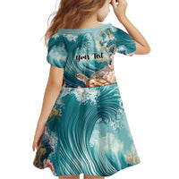 Personalized Caribbean Sea Turtle Family Matching Off Shoulder Maxi Dress and Hawaiian Shirt Fantastic Ocean Waves