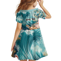Personalized Caribbean Sea Turtle Family Matching Summer Maxi Dress and Hawaiian Shirt Fantastic Ocean Waves