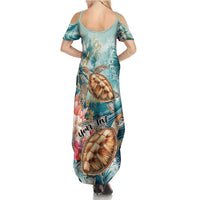 Personalized Caribbean Sea Turtle Family Matching Summer Maxi Dress and Hawaiian Shirt Fantastic Ocean Waves