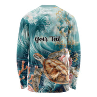 Personalized Caribbean Sea Turtle Long Sleeve Shirt Fantastic Ocean Waves