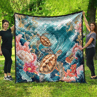 Personalized Caribbean Sea Turtle Quilt Fantastic Ocean Waves