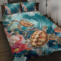 Personalized Caribbean Sea Turtle Quilt Bed Set Fantastic Ocean Waves