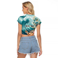 Personalized Caribbean Sea Turtle Raglan Cropped T Shirt Fantastic Ocean Waves
