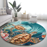 Personalized Caribbean Sea Turtle Round Carpet Fantastic Ocean Waves