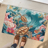Personalized Caribbean Sea Turtle Rubber Doormat Fantastic Ocean Waves