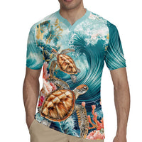 Personalized Caribbean Sea Turtle Rugby Jersey Fantastic Ocean Waves