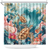 Personalized Caribbean Sea Turtle Shower Curtain Fantastic Ocean Waves