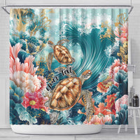 Personalized Caribbean Sea Turtle Shower Curtain Fantastic Ocean Waves