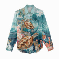 Personalized Caribbean Sea Turtle Women Casual Shirt Fantastic Ocean Waves