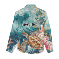 Personalized Caribbean Sea Turtle Women Casual Shirt Fantastic Ocean Waves