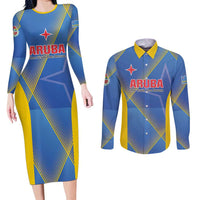 Custom Sport Team Aruba Couples Matching Long Sleeve Bodycon Dress and Long Sleeve Button Shirt One Team One Dream