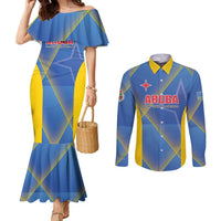 Custom Sport Team Aruba Couples Matching Mermaid Dress and Long Sleeve Button Shirt One Team One Dream